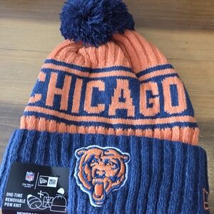 Chicago Bears New Era Pom Knit Beanie - Orange and Blue